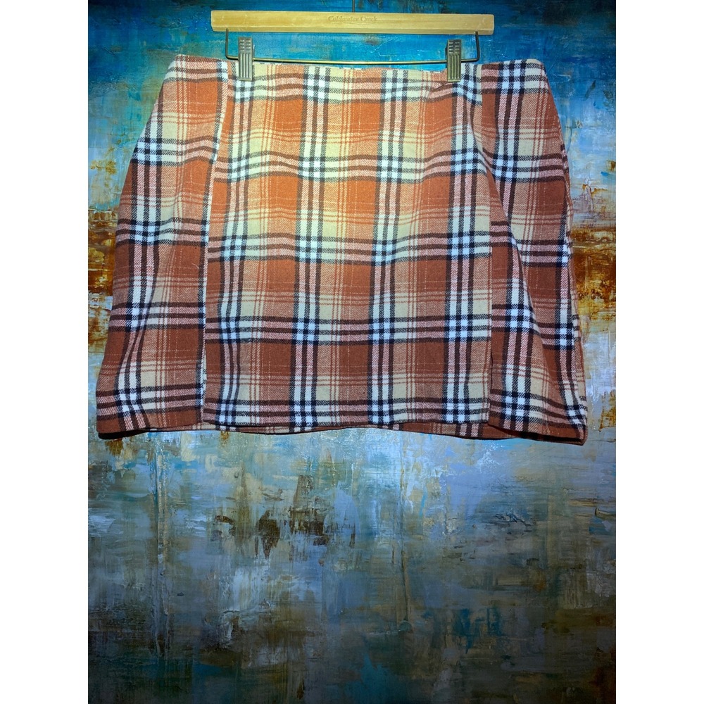 SHEIN Curve Plaid Mini Skirt Orange Brown Tartan High Waist 1XL Plus Size Autumn
